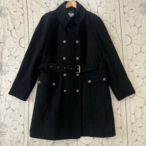 Worthington Black Wool Blend Belted Peacoat 2X Plus Size